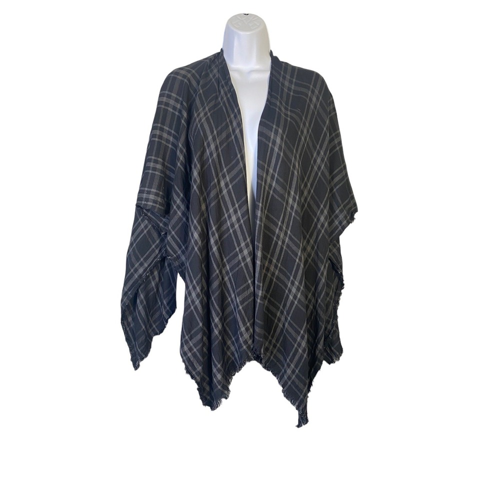 J. Jill Womens Open Shawl Wrap Cape‎ Plaid One Size
